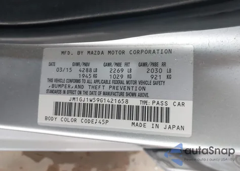 2016 Mazda Mazda6 I Grand Touring из США, поврежденный, VIN JM1GJ1W59G1421658